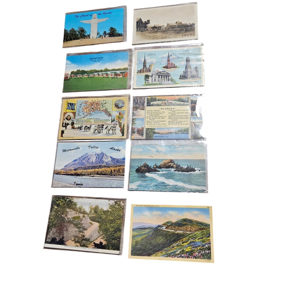 Lot of 10 Vintage Arkansas Alaska California‎ Kentucky Alabama Linen Postcards